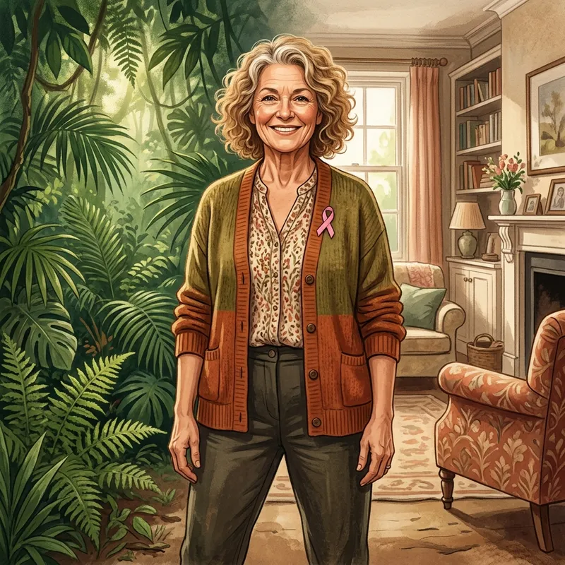 Illustration representing Beverley Callard's journey through I'm a Celebrity and her breast cancer battle