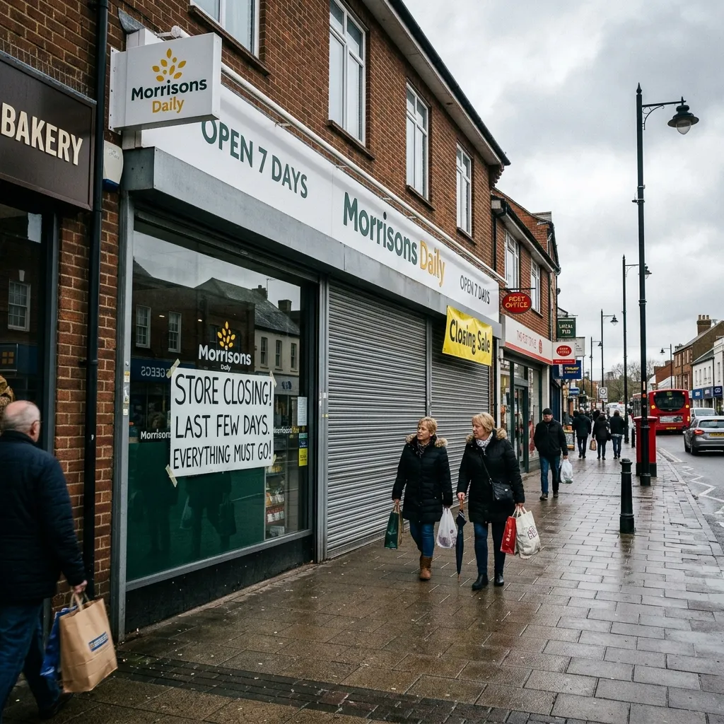 A Morrisons Daily convenience store in Essex with a closing down sign